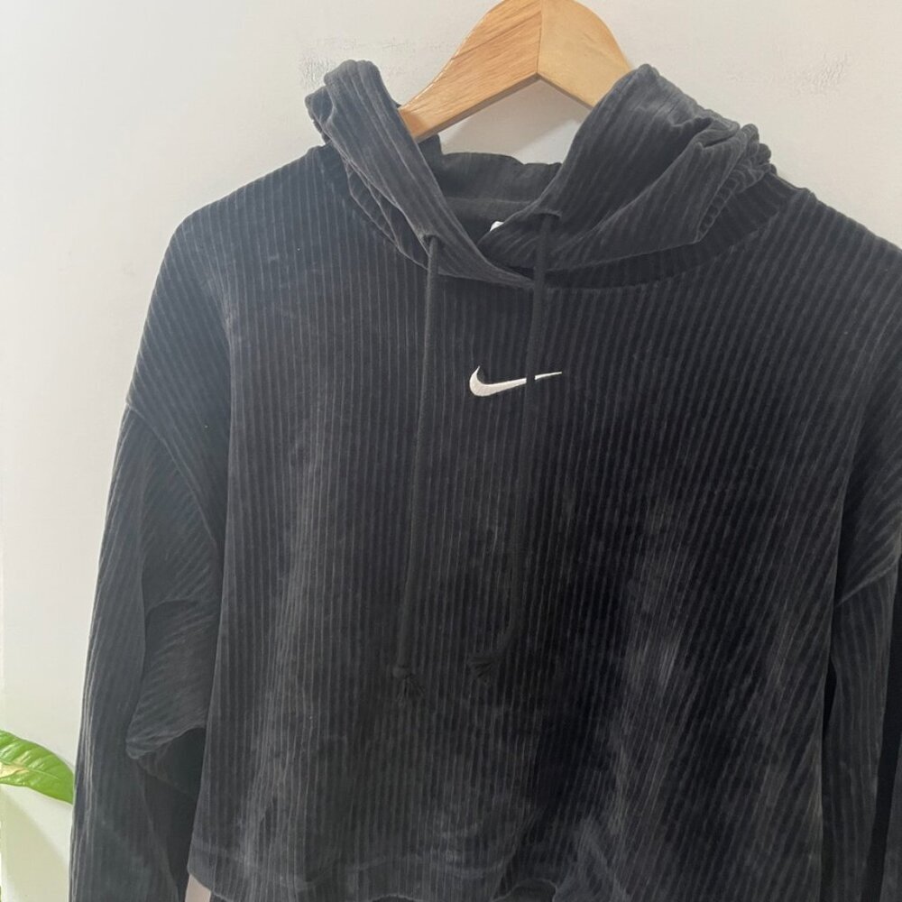 Nike Black Ribbed Velour Cropped Hoodie Size Small - Picture 4 of 6